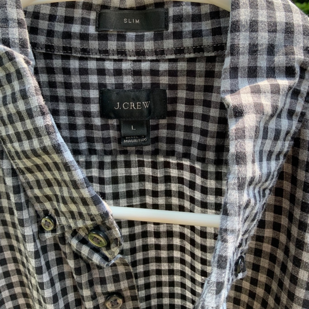 J. Crew classic gray & black plaid button down shirt
